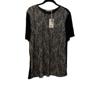 Jason Wu Black & Gray Lace Top Shirt Blouse Size M